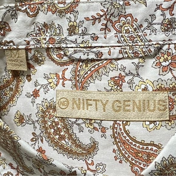 Nifty Genius Truman Shirt Medium Cream Orange Paisley Print Button Front NWT - Picture 6 of 9